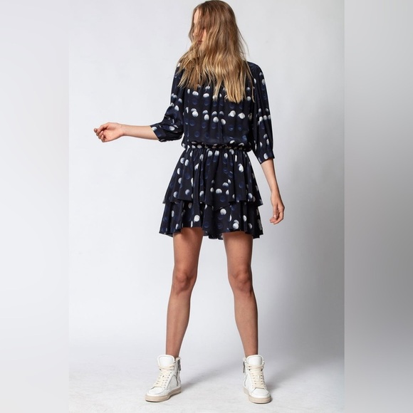 Zadig & Voltaire Navy Blue Silk Roka Dots Mini Dress - Picture 2 of 10